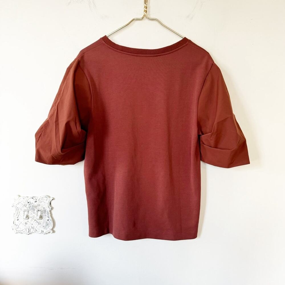 NWOT Athleta Harlow Puff Sleeve Hybrid Tee S Rust Brown - Picture 7 of 10